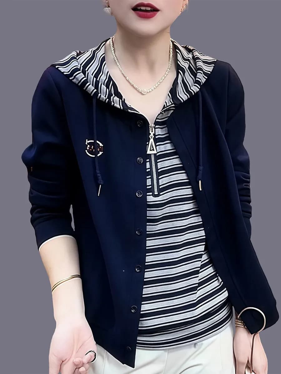 Spring New Loose Fashionable Long Sleeve Top for Middle-Aged And Elderly Women Versatile T-Shirt Small Shirt Fake Two-Piece