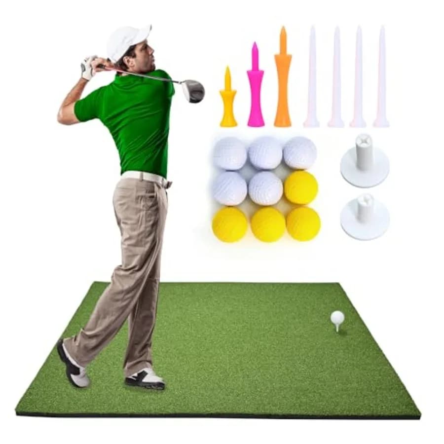 Tappetino da Golf 4.92x3.84ft - Tappetino da Allenamento in Erba Sintetica Spessa 31mm con 9 Palline da Golf + 9 Tee, Tappetino Resistente per Pratica Indoor