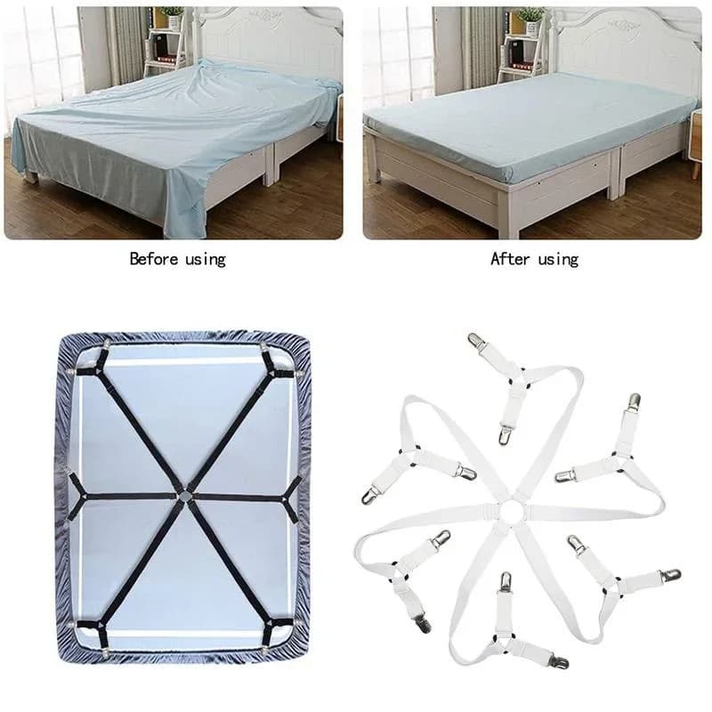 12 Clip Regolabili Elastici per Lenzuola, Fermagli per Materasso, Coperte, Cinghie Antiscivolo, Fissatori Neri/Bianchi