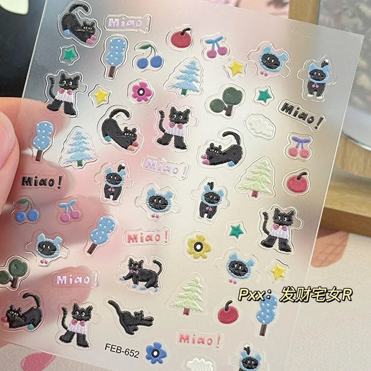 Sweet Cute Kitten 3D Embossed Stickers Japanese Style Waterproof Decals for CCD Camera Nail Art DIY Decor