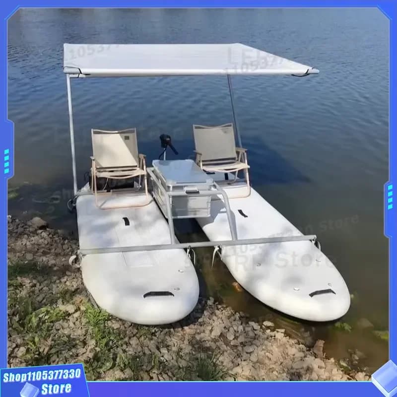 Inflatable Tandem Paddle Catamaran Portable Water Boat for Lake Fishing Pontoon Bike Two Person Kayak Outdoor Water Games