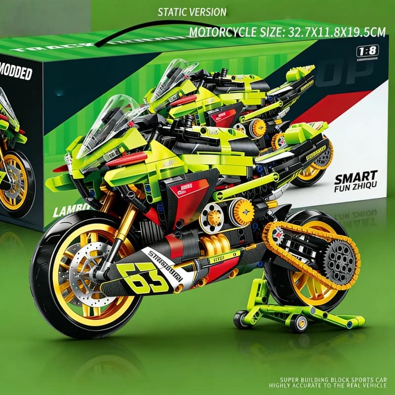 Kit di Costruzione Moto da Corsa Stile MOC, Modello di Moto Sportiva in Mattoncini con Catena Mobile, Giocattolo Educativo da Assemblare per Ragazzi
