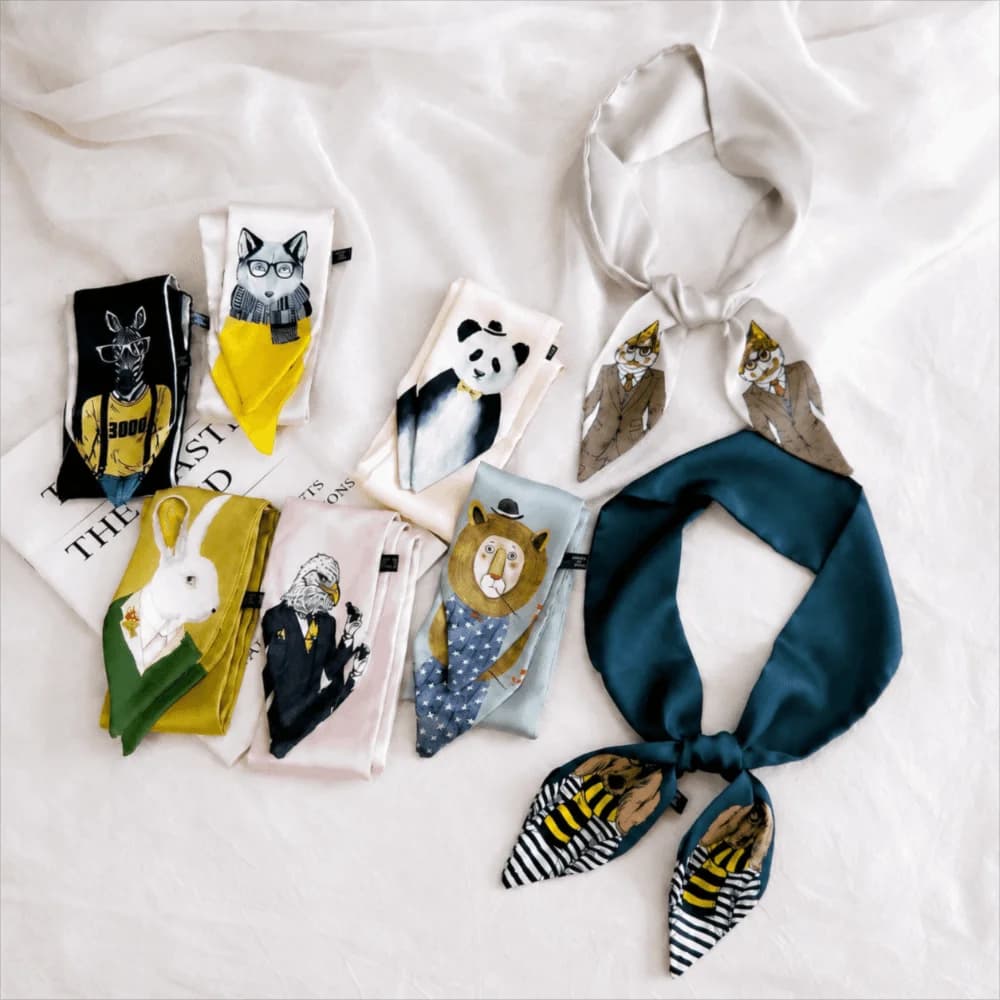 Lovely Satin Skinny Scarf Long Animal Printed Small Neckerchief Bag Strap Decorative Waist Belts For Women