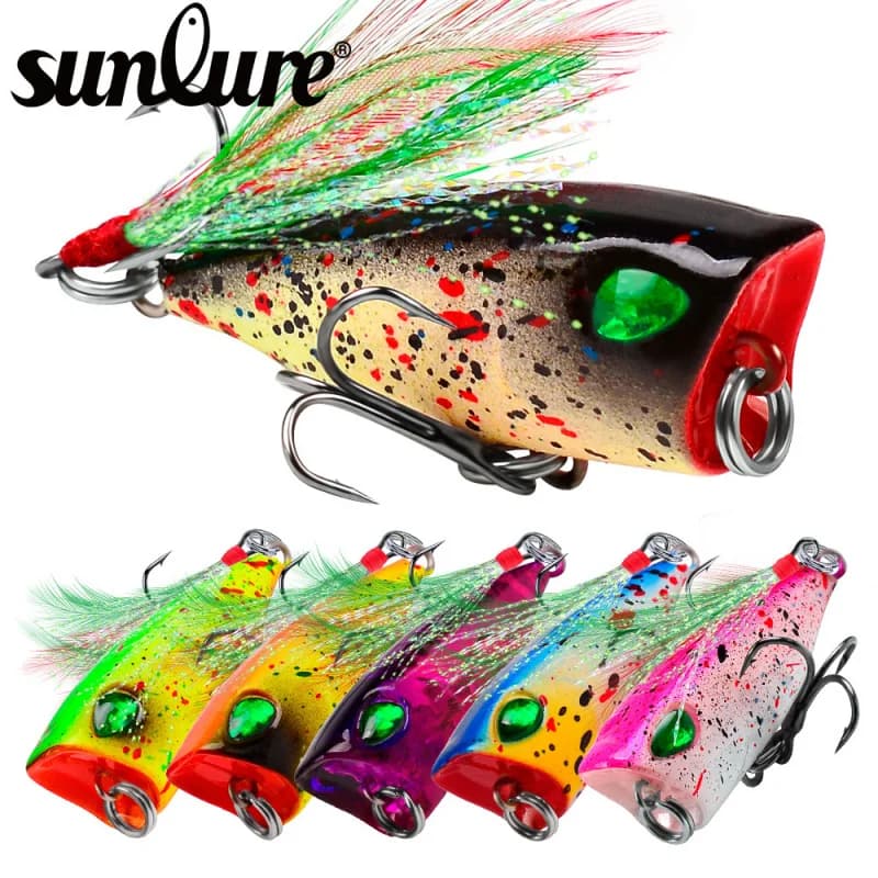 2 Pezzi Mini Popper Esche da Pesca 4.3cm 4g Esca Dura Artificiale Topwater con Ami a Piuma 6 Colori a Scelta Attrezzatura da Pesca