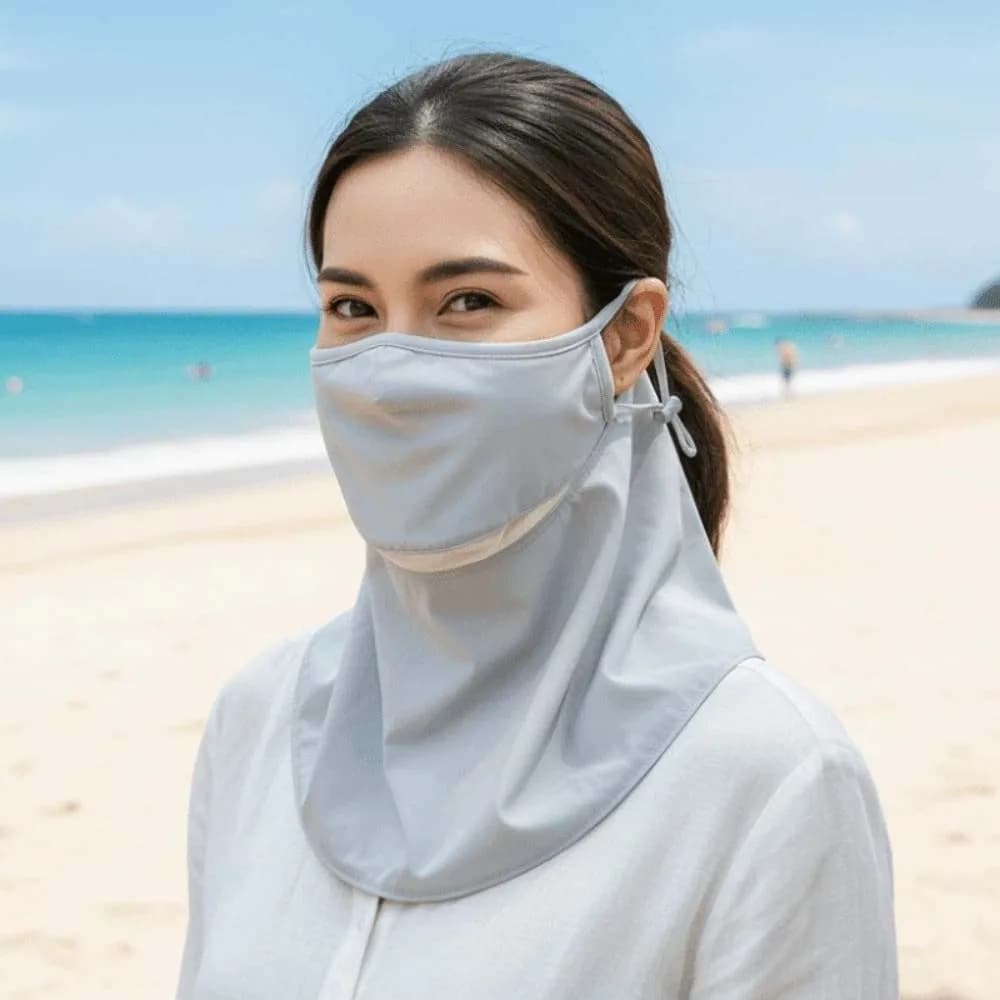 Maschera Parasole in Seta Ghiaccio con Sciarpa, Sottile ed Elastica, Protezione Solare Viso e Collo, Tinta Unita, Traspirante, Maschera Parasole Estiva