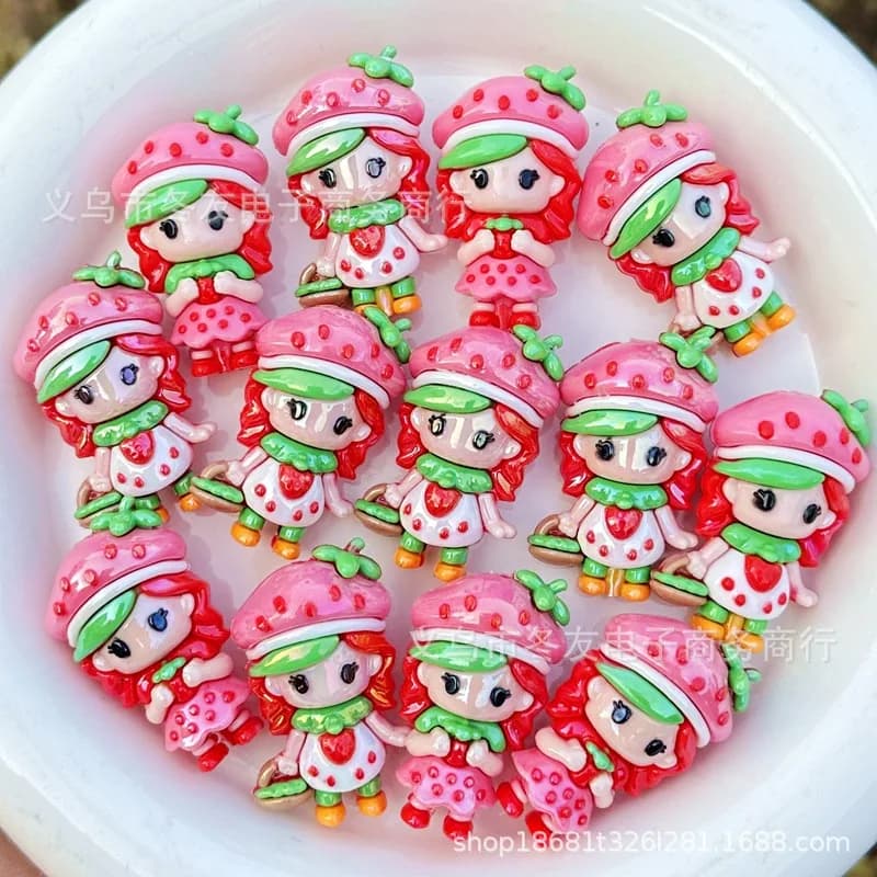 10/20pcs Strawberry Girl silicone through-hole beaded 34mm DIY mobile phone chain keychain beaded pen accessory material