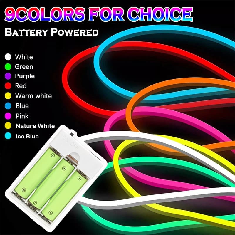 Luci a Striscia LED Neon a Batteria, Luci Flessibili a Corda con Scatola Batteria per Decorazioni Fai-da-Te Domestiche