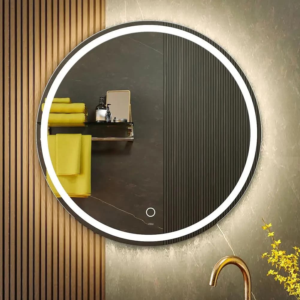 Specchio da bagno a LED per specchio cosmetico ovale illuminato a parete con luci retroilluminate, specchio da parete senza cornice con luci antiappannamento