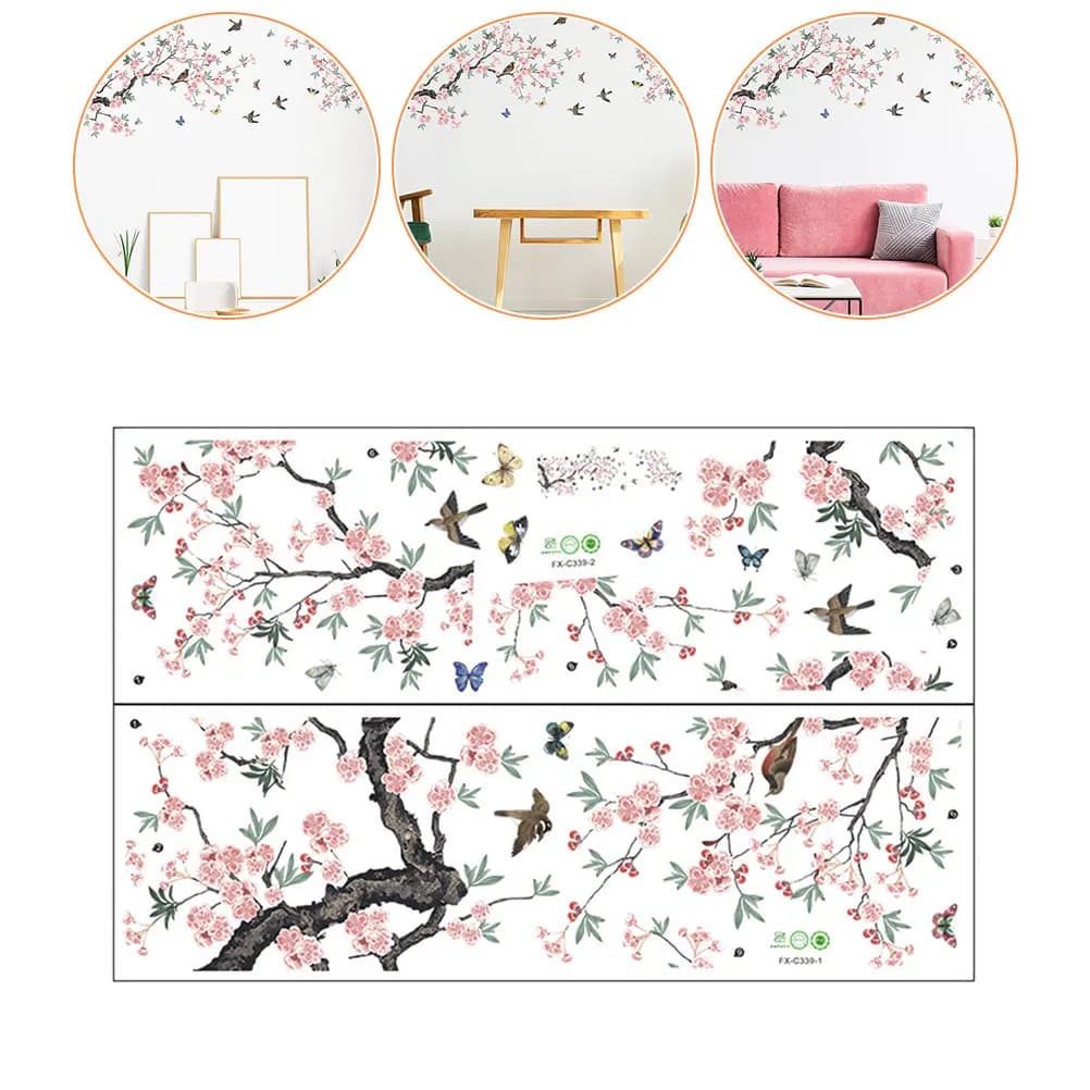 2 Sheets Bed Bird on Branch Bedroom Sticker Background Decorative Wall Stickers