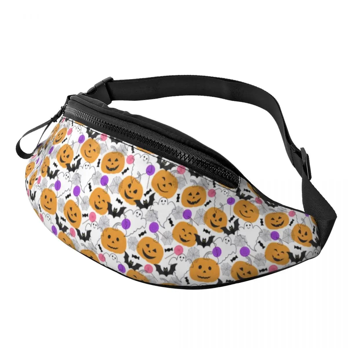Marsupio personalizzato Cool Pumpkins Fantasmi Gatti Halloween per viaggiare Donna Uomo Marsupio a tracolla Custodia per soldi per telefono