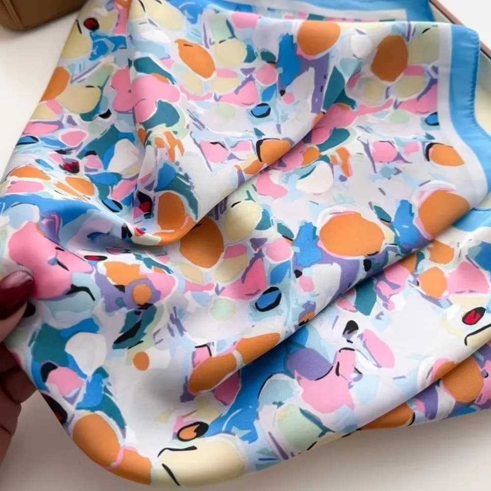 Fashion Luxury Women Silk Scarf 70*70cm Square Hair Scarf Breathable Flowers Print Headband Scarf