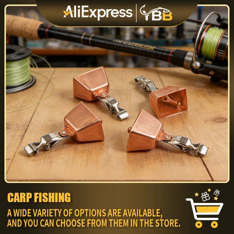 Alarm bell for fishing bite, copper fishing rod alarm with secure eagle clip - sound bite indicator for rod tip, easy to install fish