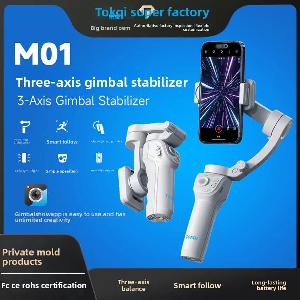 Stabilizzatore palmare a tre assi, gimbal anti-vibrazione per action camera con tracciamento intelligente, ideale per vlog all'aperto e riprese di viaggio.