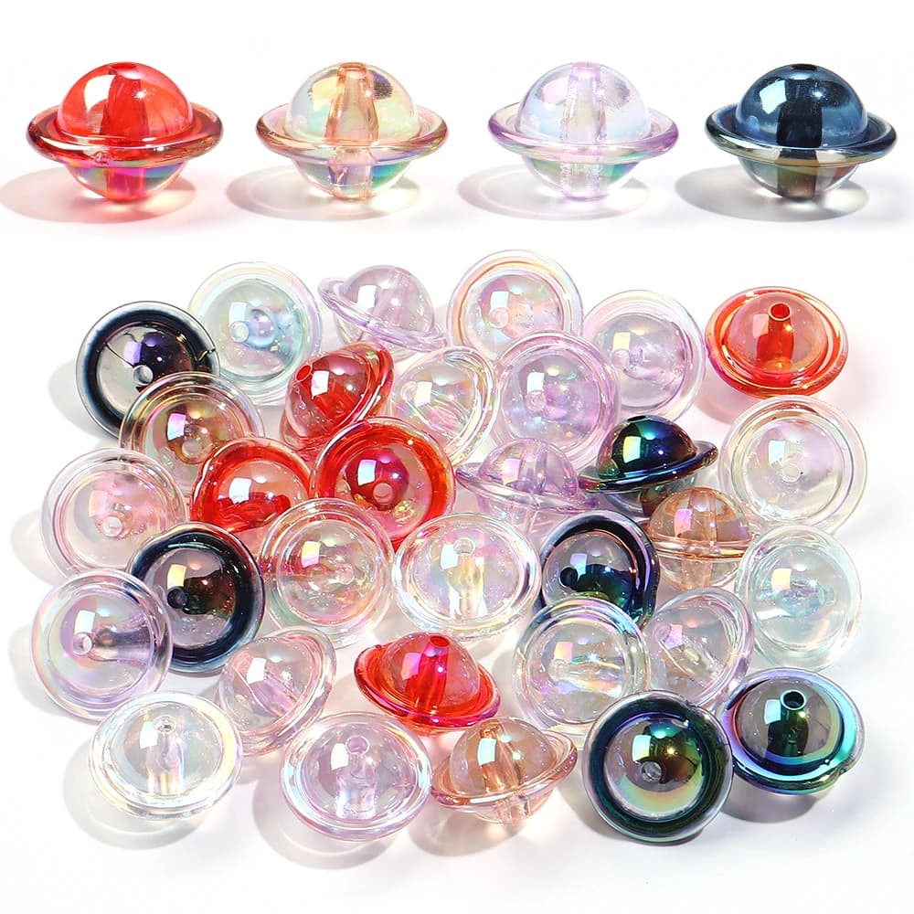 10 pz/lotto Perline acriliche colorate a forma di UFO, perline distanziatrici a forma di disco volante per la creazione di gioielli fai da te, portachiavi, collane