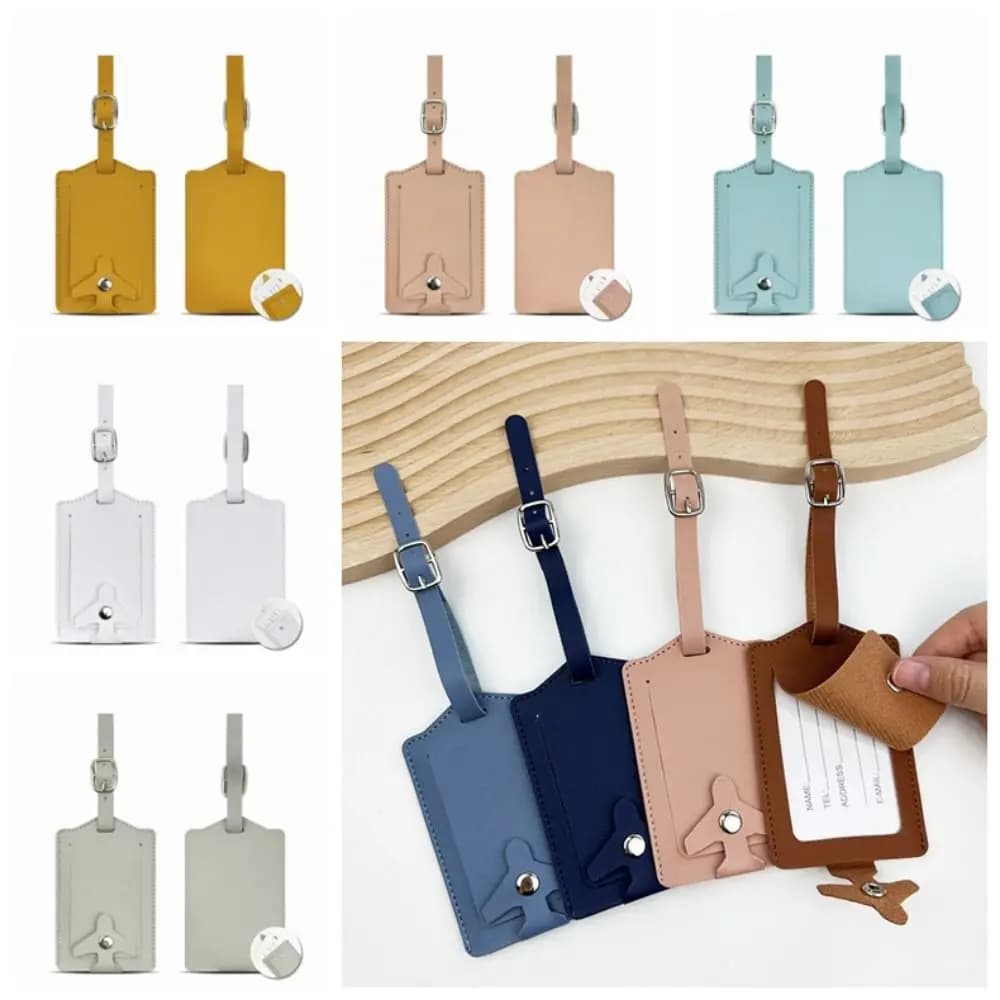 Etichetta per Bagagli in Pelle PU Resistente con Fibbia per Aereo, Antifurto, con Coperchio Ribaltabile, per Carta d'Imbarco e Viaggi