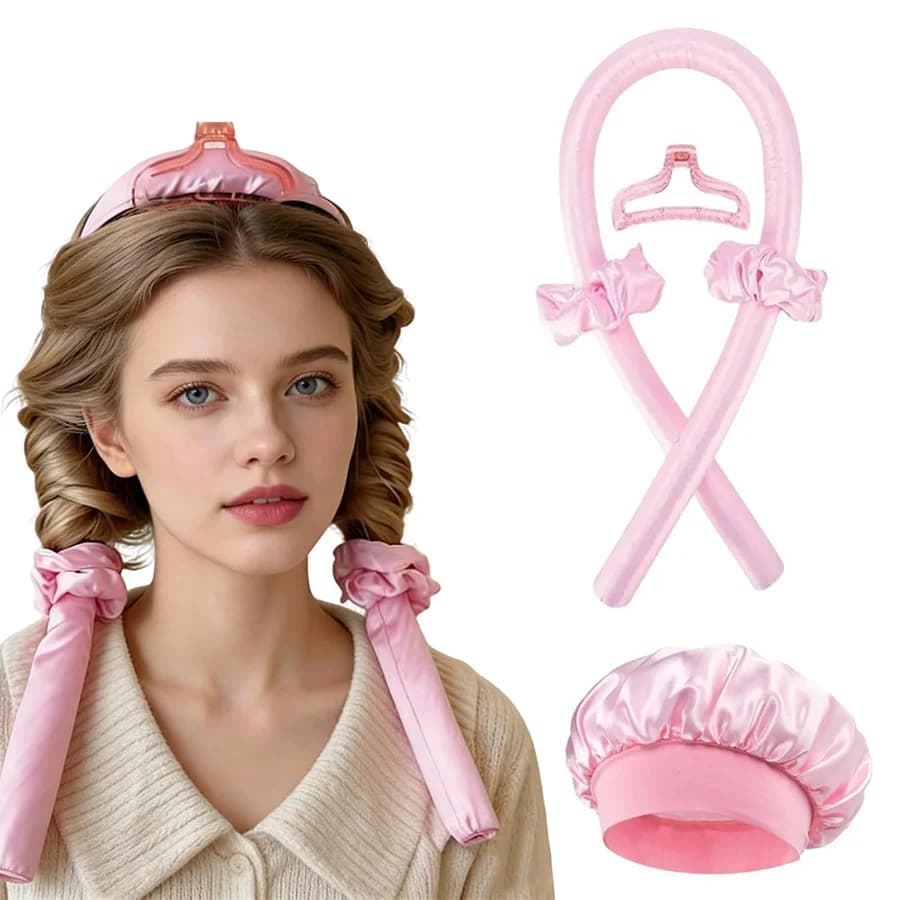 Heatless Curling Rod Headband, No Heat Silk Ribbon Rollers for Overnight Sleeping Curls, Styling Kit with Hair Clips and Scrunch