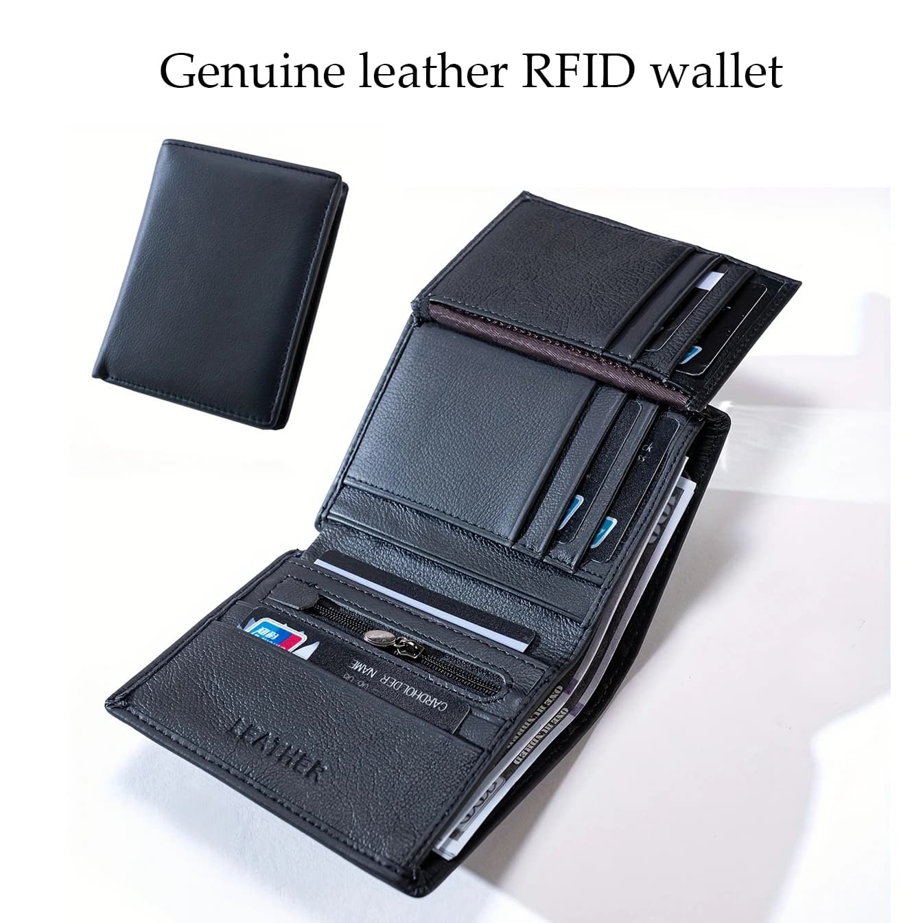 portafoglio da uomo Portafogli in vera pelle per uomo Borsa con cerniera Portafogli da lavoro verticali Porta carte di credito antifurto RFID Borsa per soldi