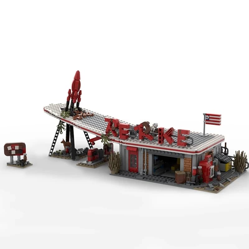 MOC Fallout 4 Red Rocket Truck Stop Building Blocks Spazio Esplora Veicolo Piattaforma Mattoni Idea Giocattoli Per Bambini Regali Di Compleanno