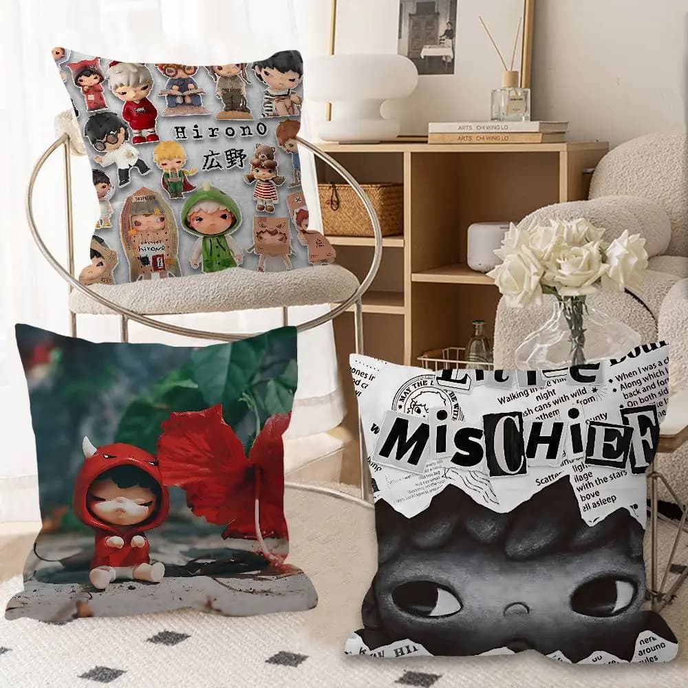 Cuscino Cartoon H-HIRONOS, Cuscino Anime, Copricuscino per Divano e Letto, 45x45 cm, Alla Moda