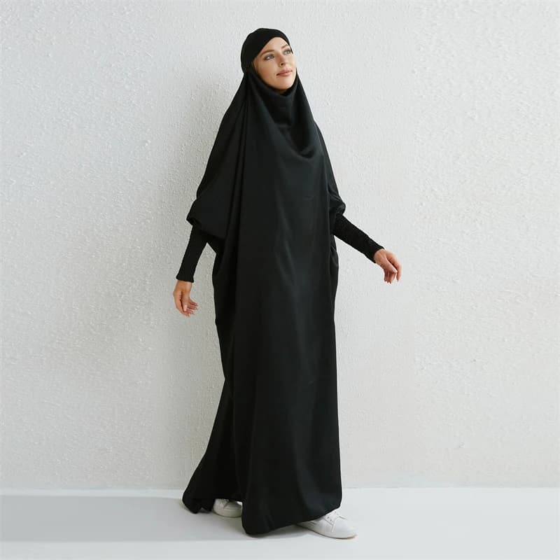 Abaya Muslim Woman Jilbab Smoothed sleeve with hood One-piece prayer dress Islamic clothing Dubai Black dress Saudi Arabia