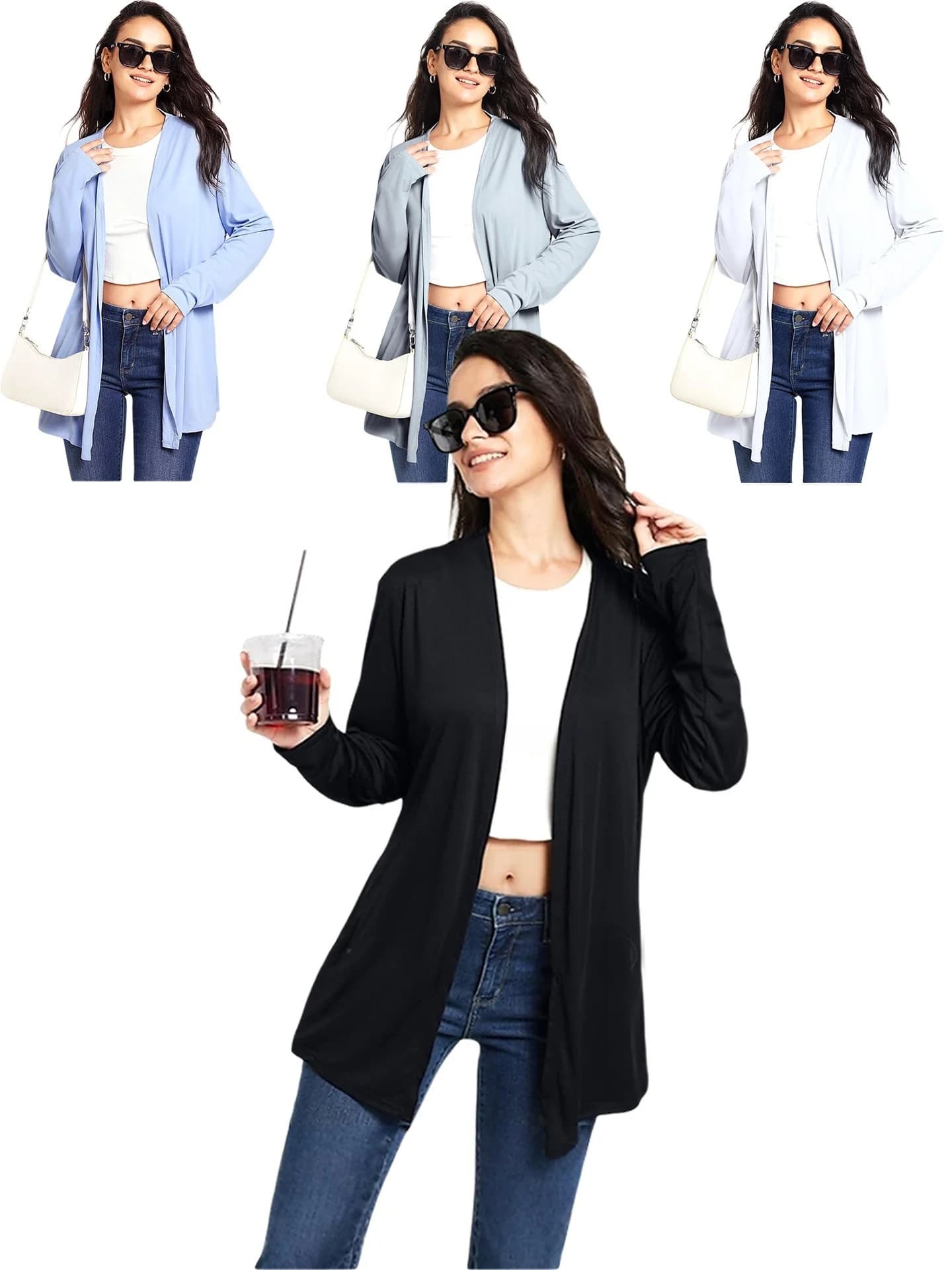 Summer Thin Women's Outdoor Sun Protection 50 Quick Dry Long Sleeve Mid-Length Cover up Casual Open Cardigan T-Shirt 622