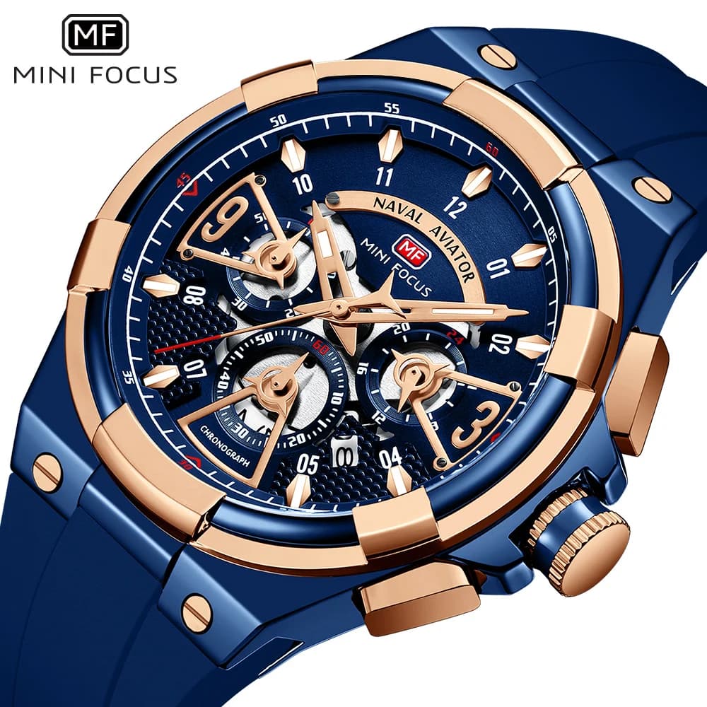 MINI FOCUS Men's Watches Men's Watch with Brand Luxury Silicone Strap Waterproof Quartz Wrist Watch with Chronograph