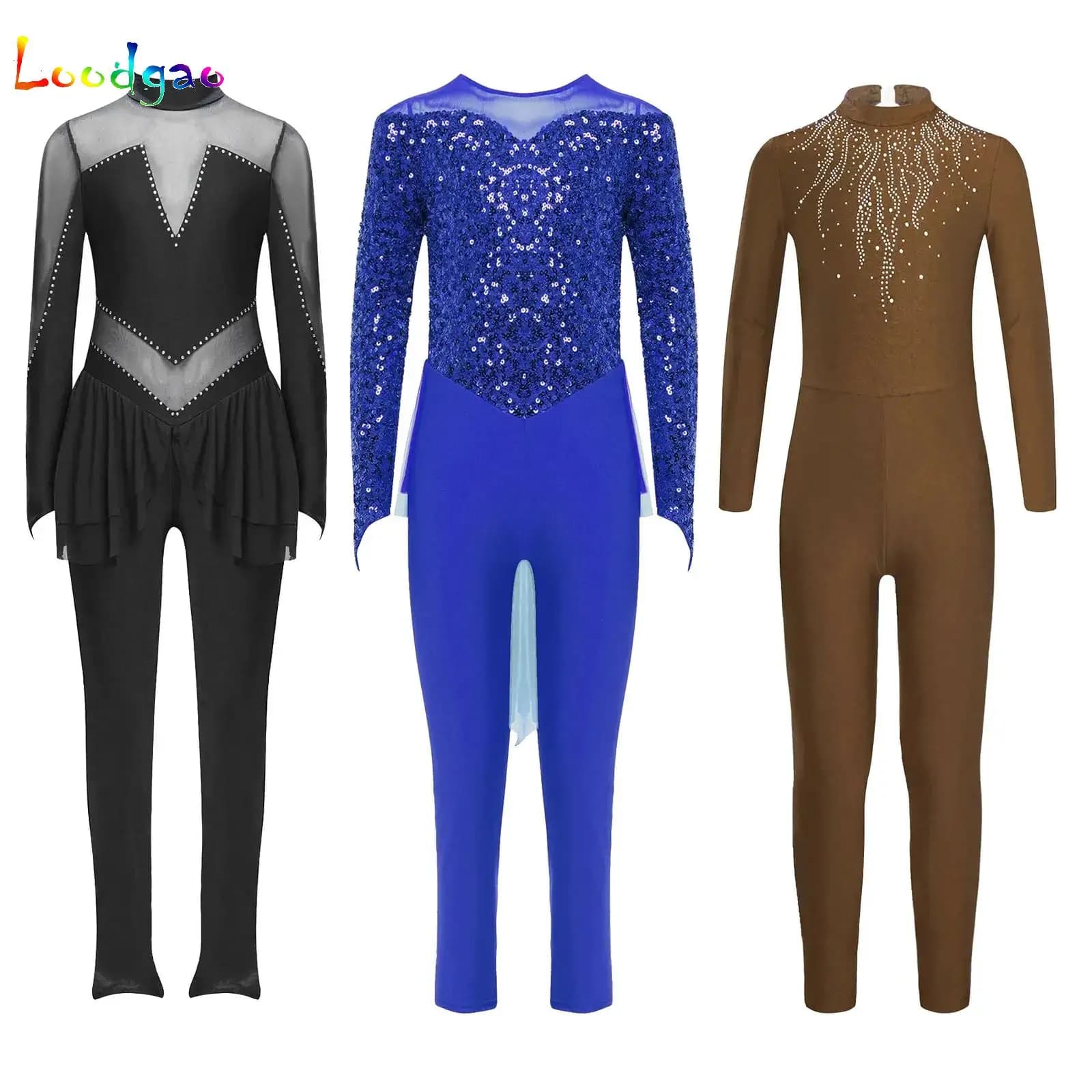 Bambini Ragazze Balletto Danza Tuta Acrobazia Ginnastica Body Strass Lucido Pattinaggio di Figura Costume da Spettacolo Lirico