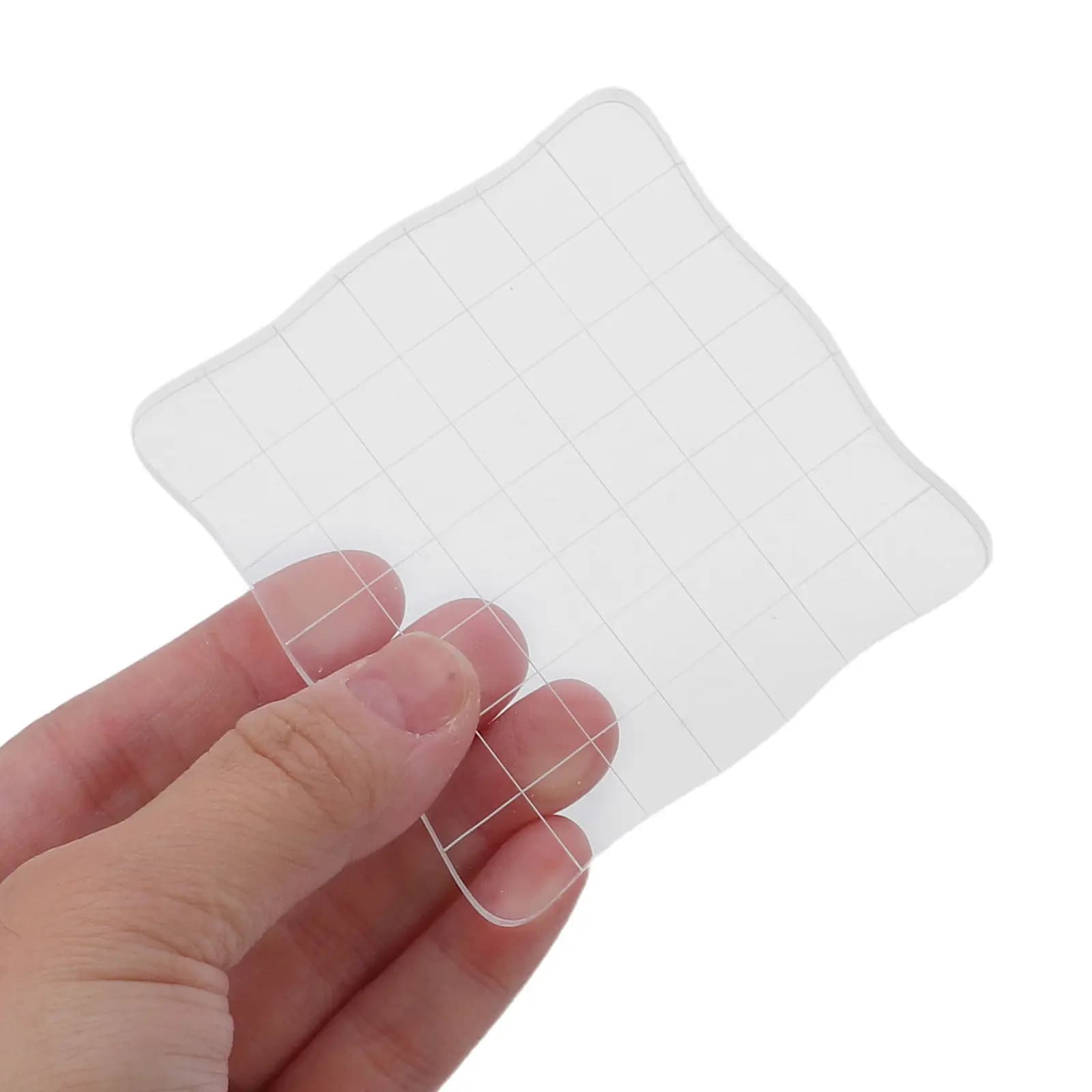 Set di 7 blocchi per timbri in acrilico con bordo ondulato, piattaforma trasparente per stampa con linee a griglia per la creazione di biglietti e scrapbooking