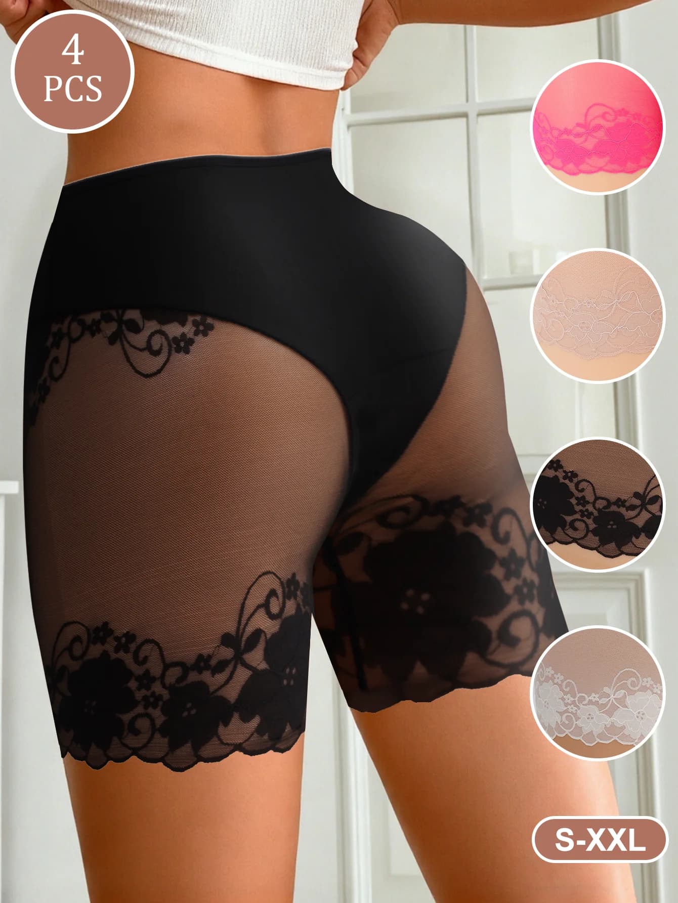 Pack of 4 High Life Women's Boxers in Transparent Lace, Security Mutches, Transparent Leggings in Lace, Comfortable Mutandines and Fitters