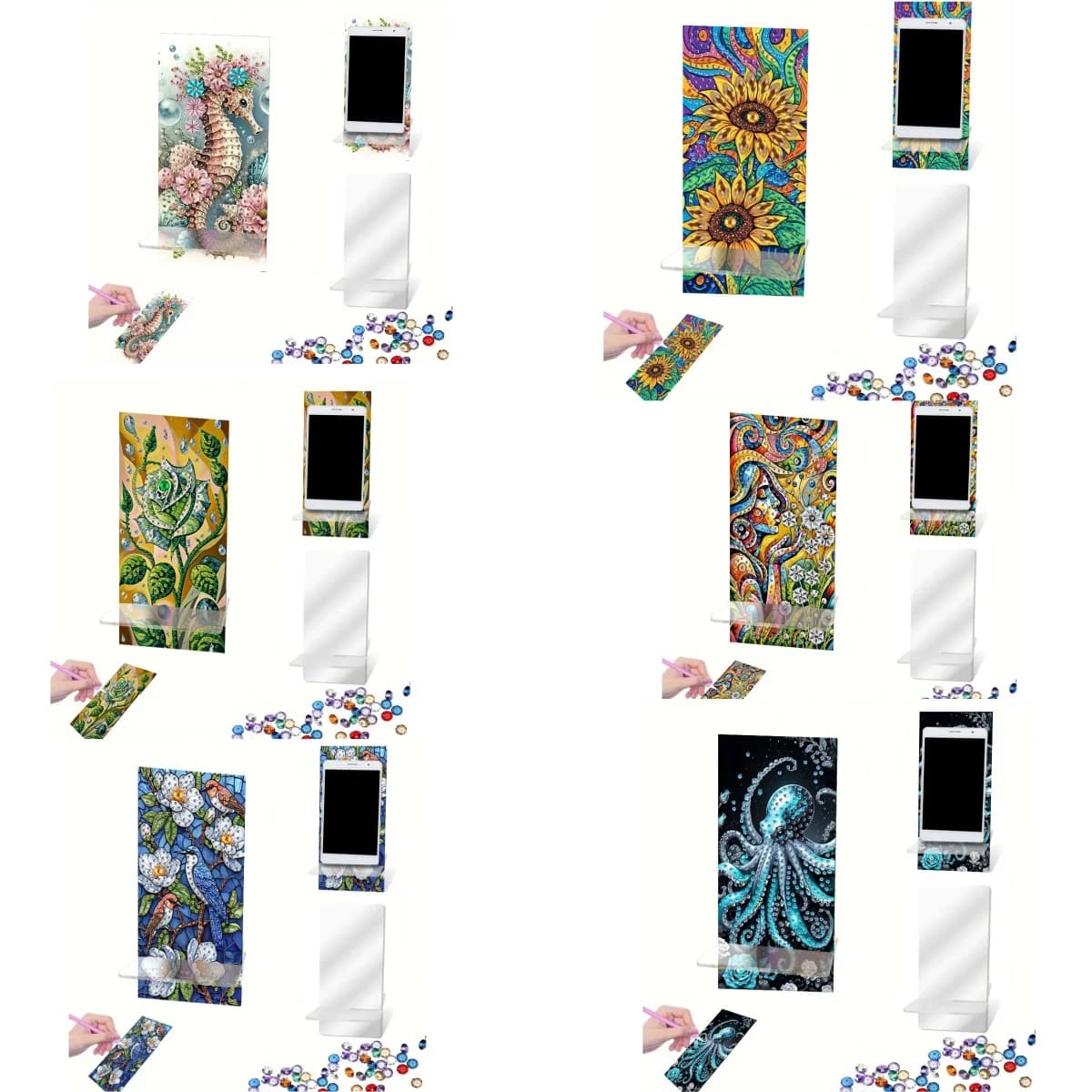 Set di un pezzo con decorazione floreale da sogno con pittura diamante 5D, supporto per cellulare e kit specchio, set artigianale fai-da-te in acrilico