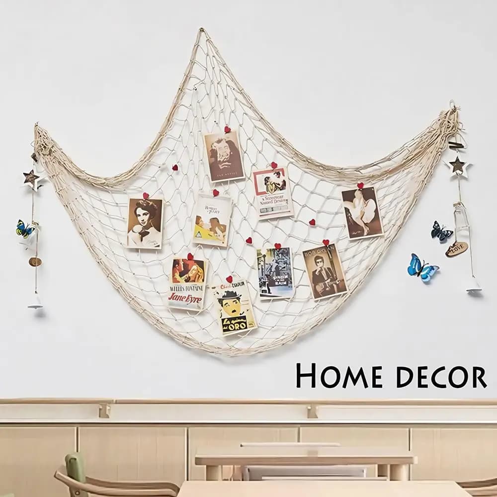 Rete da Pesca Decorativa da Parete con Conchiglie, Espositore Multimisura, Decorazione Murale in Stile Bohemien Costiero a Tema Spiaggia