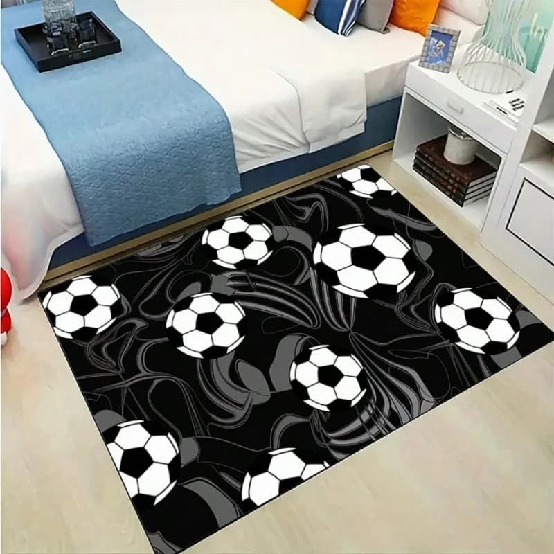 Black Gray Swirl Soccer Print Floor Mat Bedroom Area Rug Football Sport Non Slip Kids Room Floor Carpet