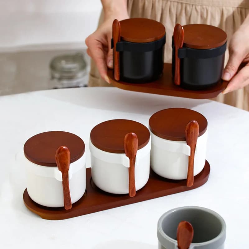 Set di barattoli di spezie in ceramica Contenitori per la conservazione della cucina Contenitori per sale e zucchero Stile nordico