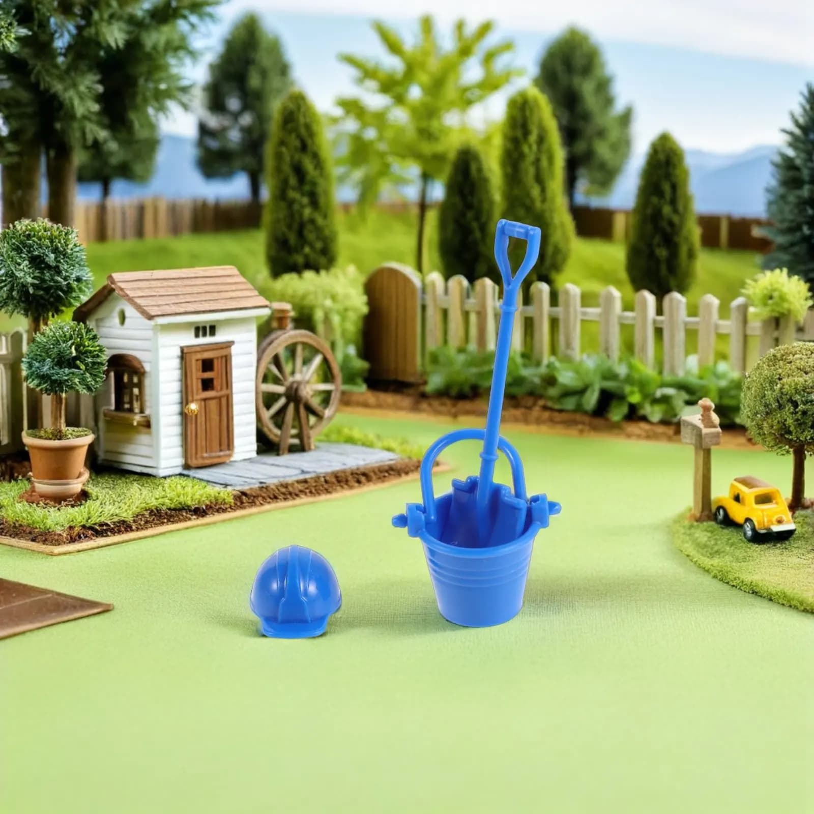 8Sets Firefighter Tools Set Mini Plastic Shovel Bucket Accessories for Engineering Scene Railway Landscape Fairy Garden