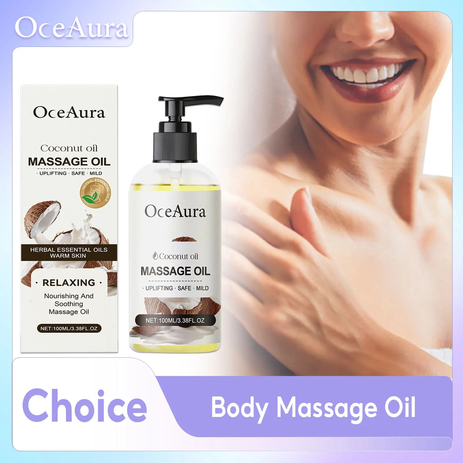 Olio di cocco idratante Nutriente profondo Pelle liscia Migliora l'umore secco e ruvido Rilassa l'olio per il corpo Olio essenziale di incenso per il massaggio