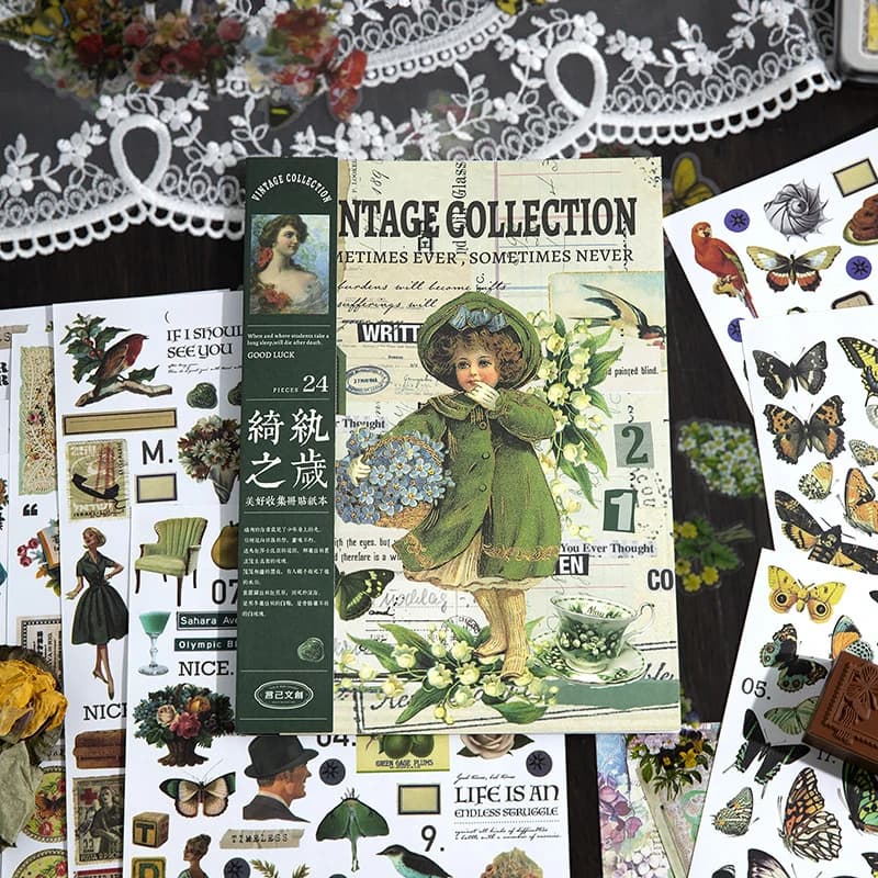 24pcs/lot Large Size Retro Sticker Book Mixed Patterns Cross-Border Bestseller Journal Scrapbook Creative Kit