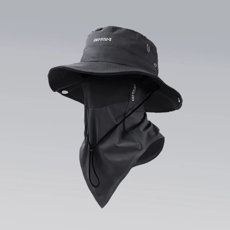 Sun Hat+Face Mask, Solid Color Foldable Brim, Beach Fishing Hat, Suitable for Beach Fishing, Hiking, Outdoor Activities