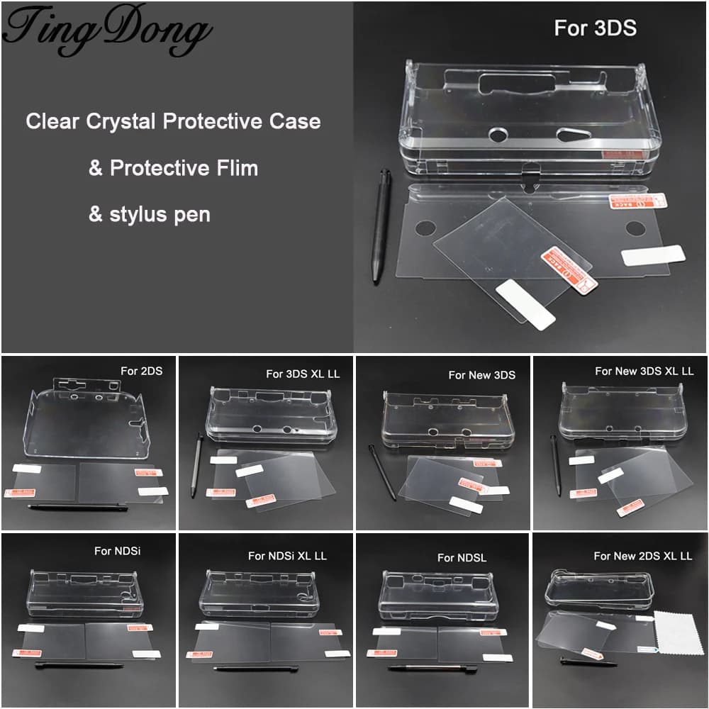 1Set Clear Crystal Protective Case Dustproof Film Stylus Pen For NDSL NDSi XL 2DS 3DS XL New 2DS 3DS XL LL Game Console Shell