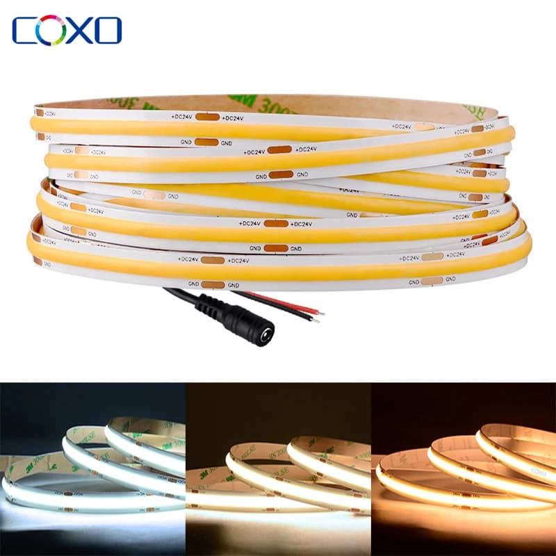 Striscia LED FCOB COB 16,4 piedi 480 LED/m Nastro flessibile ad alta densità dimmerabile 3000K 4000K 6500K Luci LED RA90 DC12V 24V