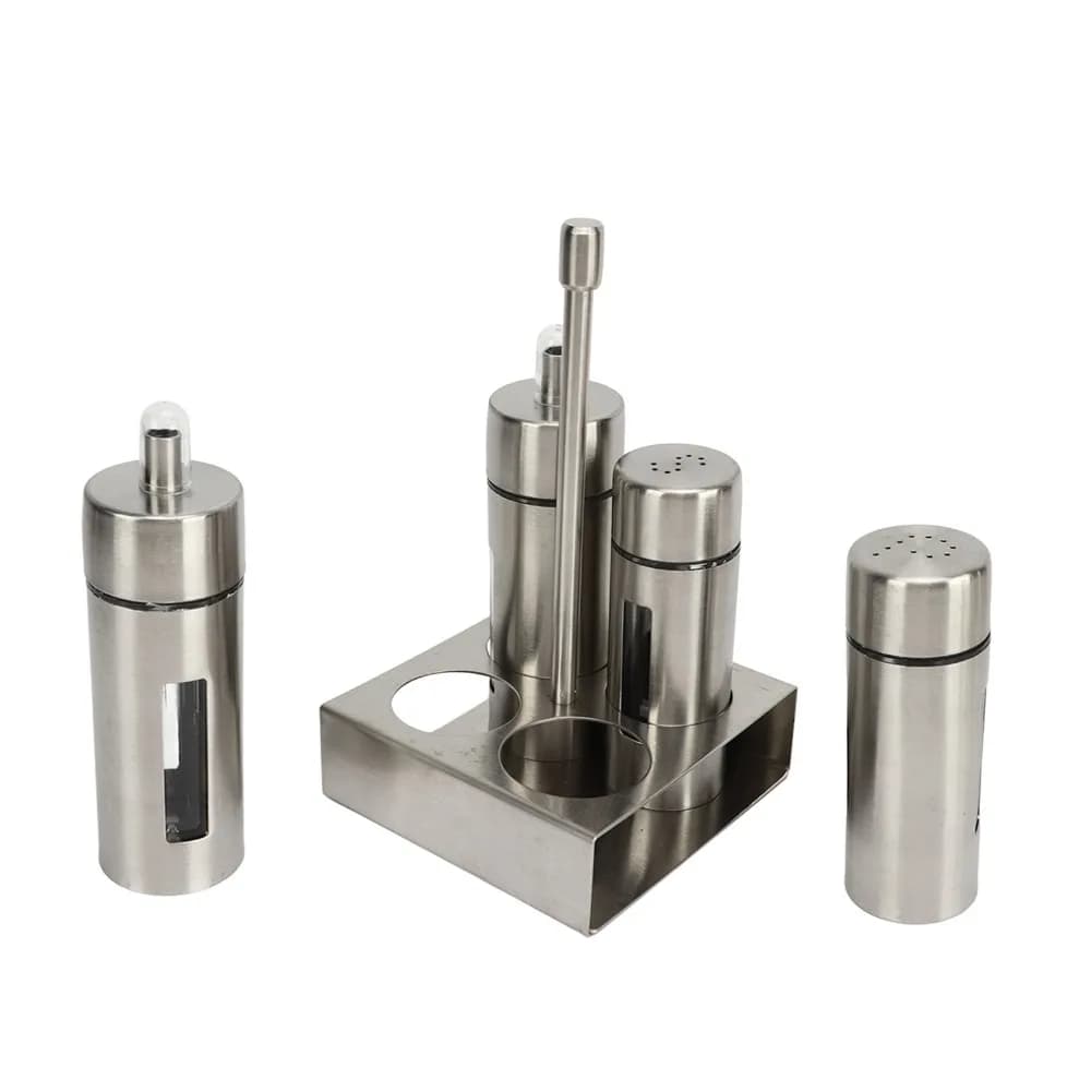 Set di 4 Bottiglie per Condimenti in Acciaio Inox 304 con Supporto Base, Saliera Ricaricabile Durevole e Rimovibile