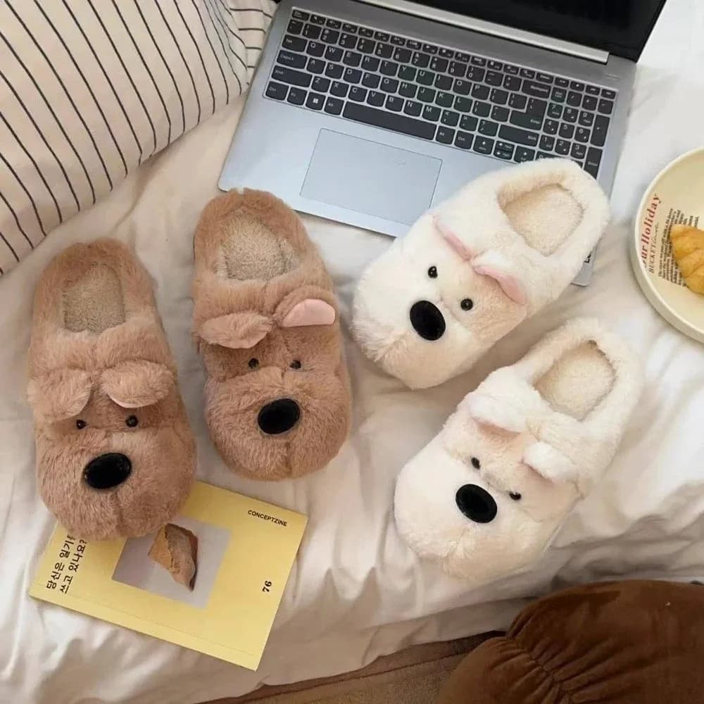 Blowjob plush slippers for winter puppies West Highlands Dog Hot Fur Slippers with thick sole Dogs Y2K non-slip for students