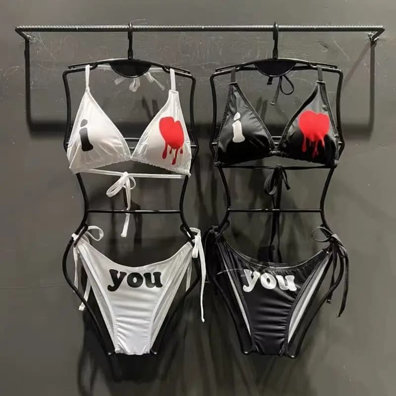Costume da Bagno Y2k Harajuku con Stampa Gotica, Bikini Sexy Stile Spice Girl, Set Vintage alla Moda per Vacanze