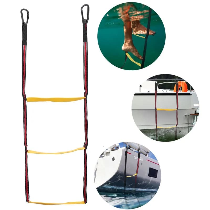 Portable 3 Step Boat Rope Ladder Assist Boat Folding Ladder Marine Rope Ladder for Inflatable Boat, Kayak, Motorboat, Canoeing
