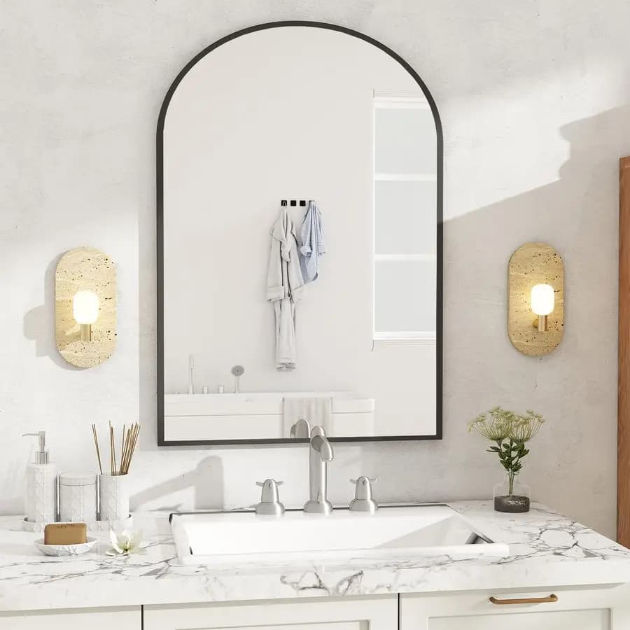 Specchio da Bagno Rettangolare Arrotondato in Metallo Nero per Sopra il Lavabo, 27x38 Pollici, Grande Specchio Opaco, Decorativo Moderno