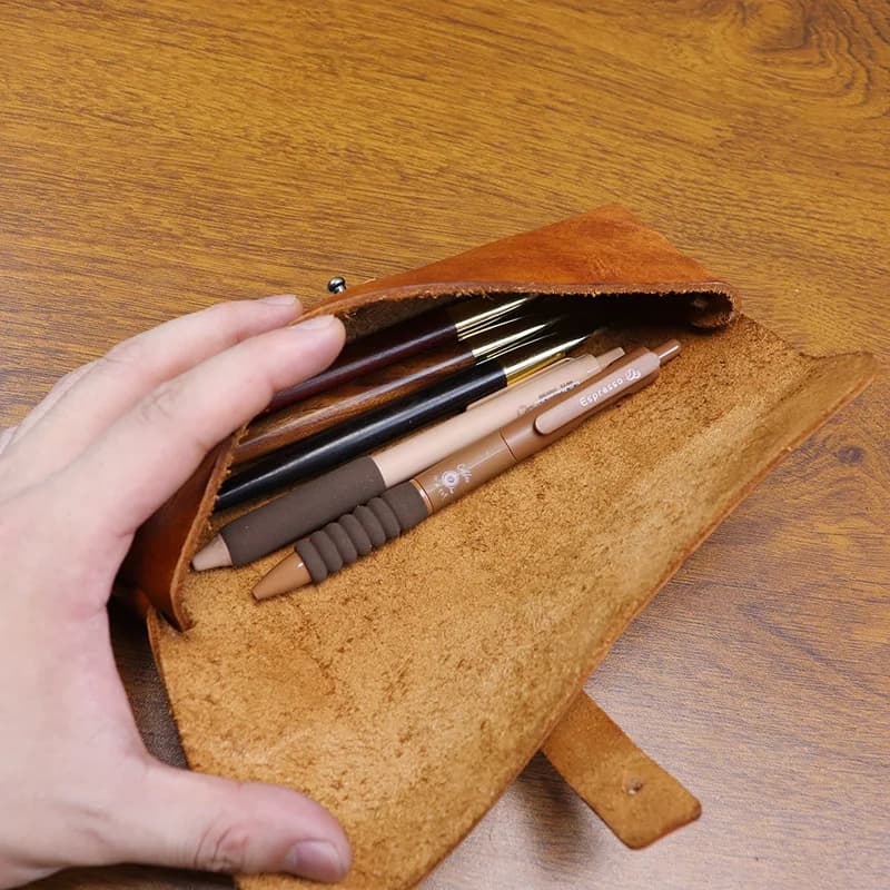 Astuccio Vintage in Pelle Conciata al Vegetale Stile Coreano, Portaoggetti per Cancelleria, Custodia per Occhiali da Sole