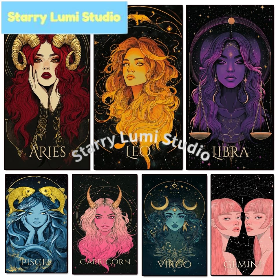 DIY 5D Diamond Painting Constellation Embroidery Cartoon Portrait Woman Full Square Round Drill Mosaic Leo Aries Wall Decor