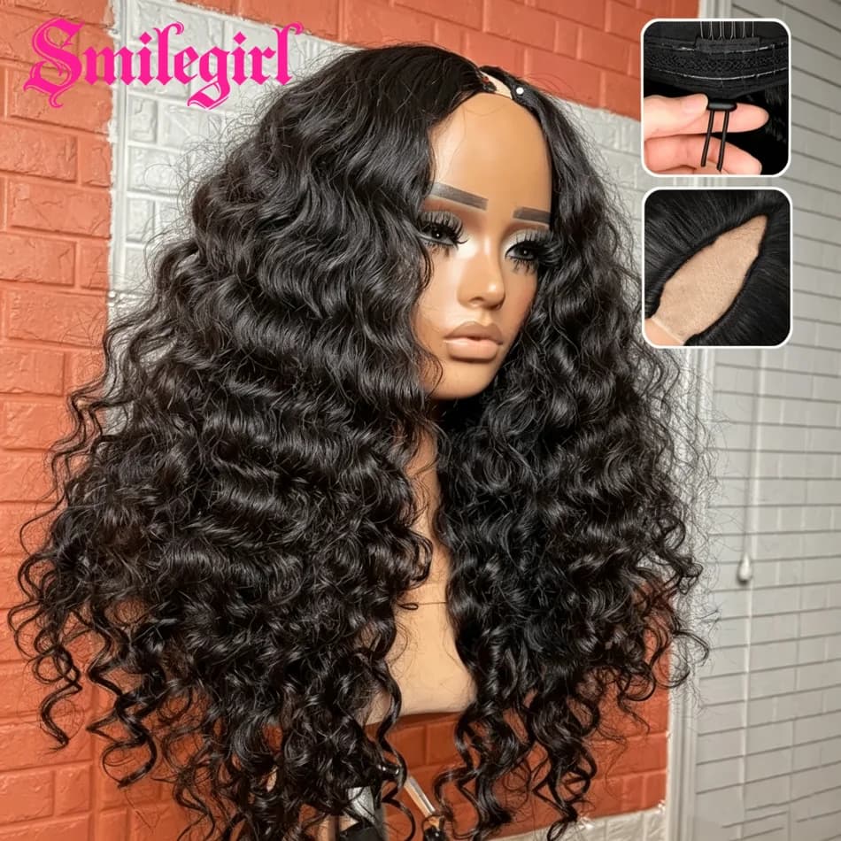 30 Inch V Part Deep Wave Glueless Wigs Human Hair Vpgrade Glueless Human Hair Wig High Quality Human Hair V Part With Clip In V Part Wig For Women