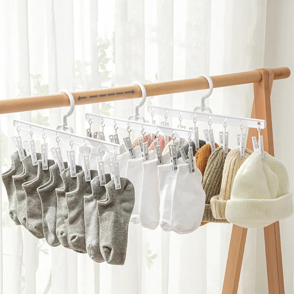 Set di 4 Stendibiancheria Multiuso con Clip, Appendiabiti Portatile per Calzini, Biancheria Intima, Asciugamani, Organizzatore per Bucato da Balcone