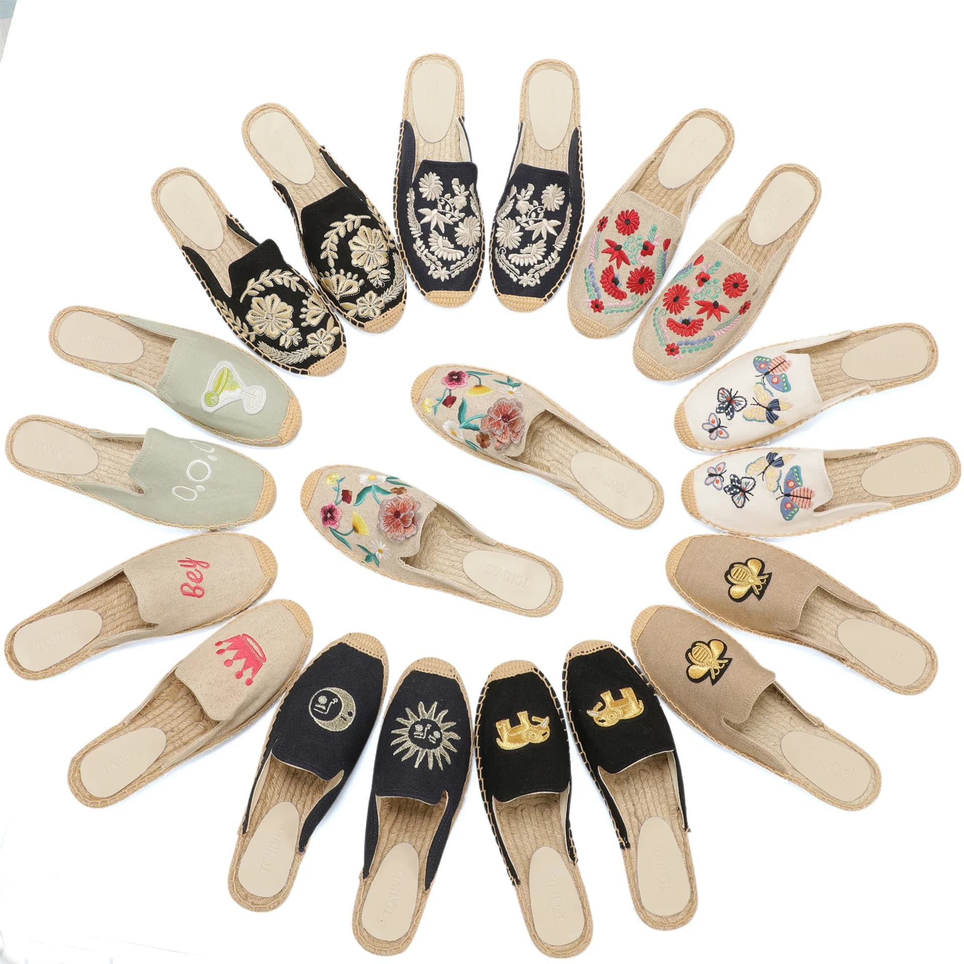 Espadrillas da donna con ricami floreali, ciabatte in lino, scarpe estive casual, basse e traspiranti, comode