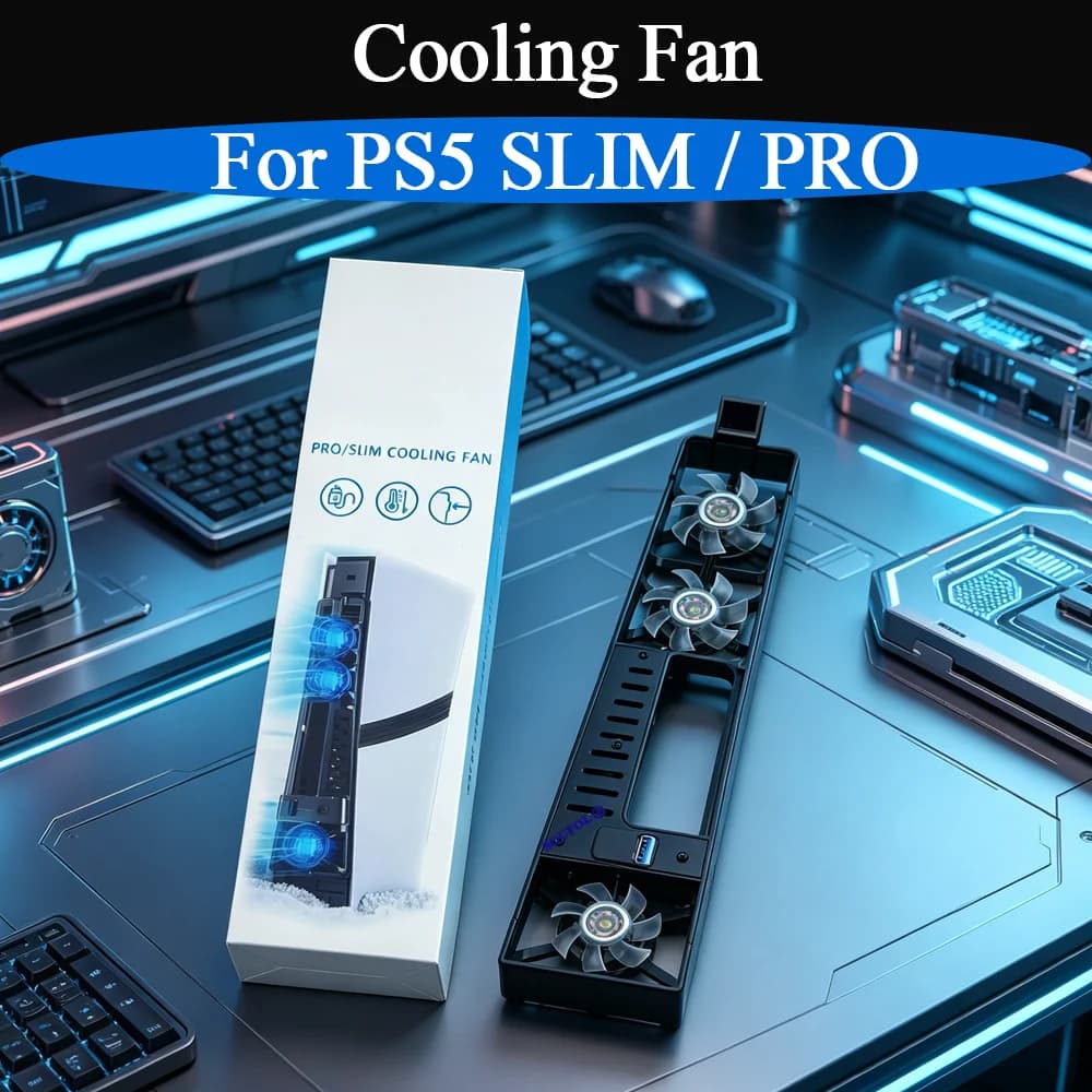Kit ventola di raffreddamento per PS5 Slim/Pro con luce RGB, sistema di raffreddamento a riduzione del rumore con porta USB 3.0 per accessori da gioco